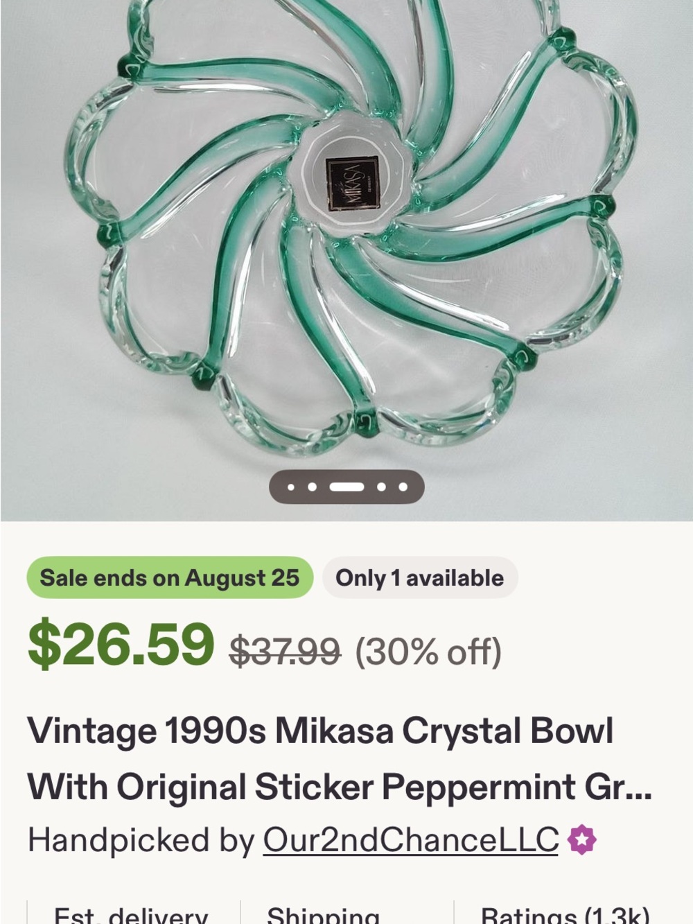 Mikasa Green-Trimmed Clear Crystal Flower Bowl